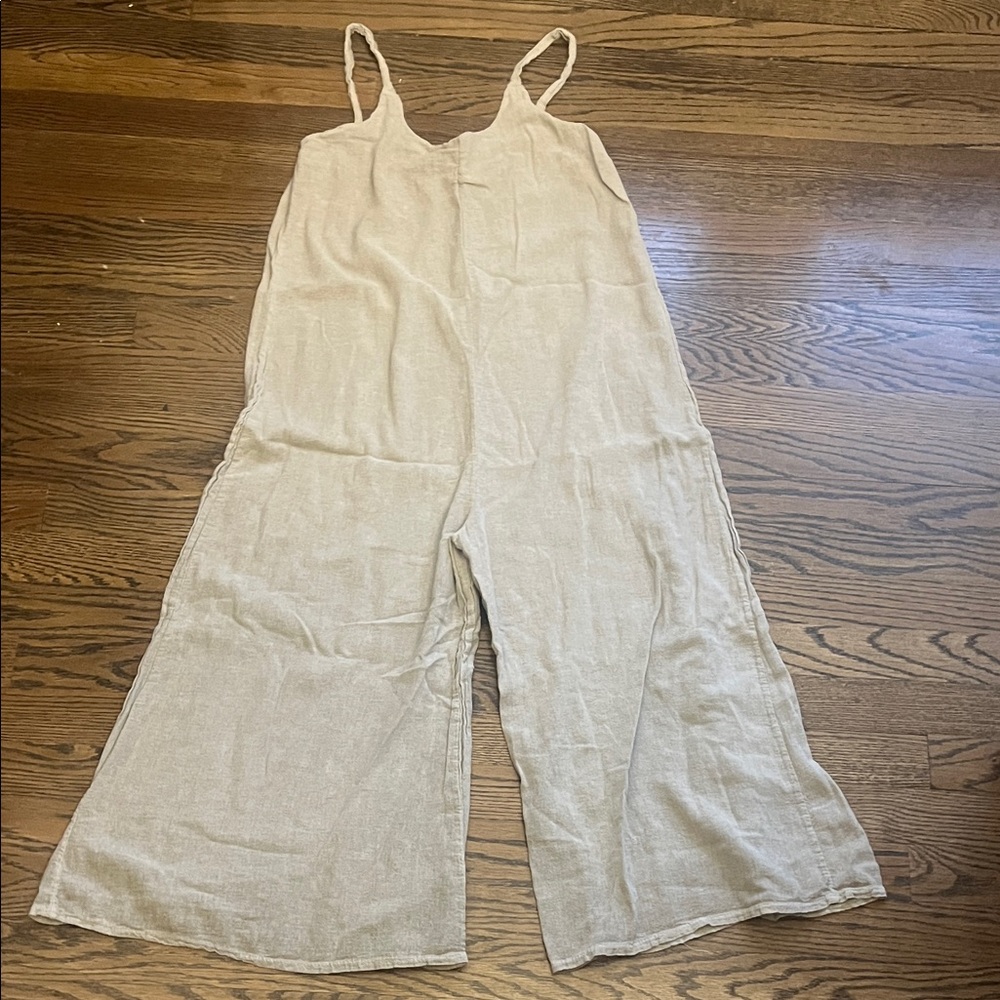 Women's Cream Wide-Leg Linen Jumpsuit
